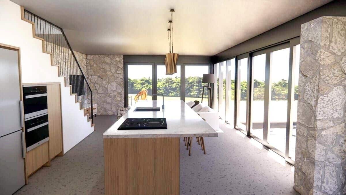Kitchen showcasing a center island with a prep sink and a built-in cooktop.