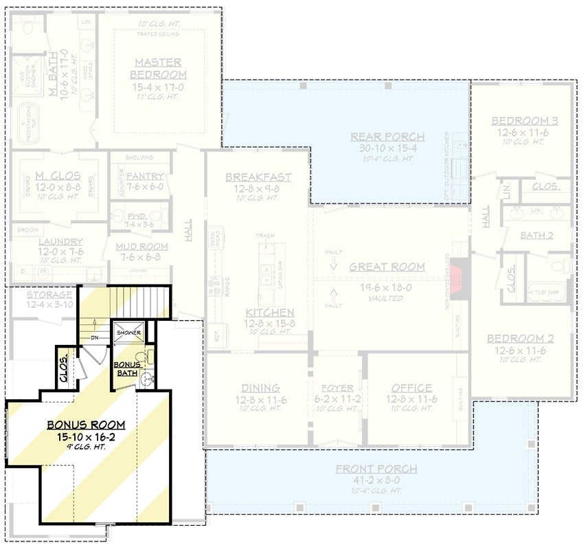 Bonus level floor plan with a full bath and a built-in closet.