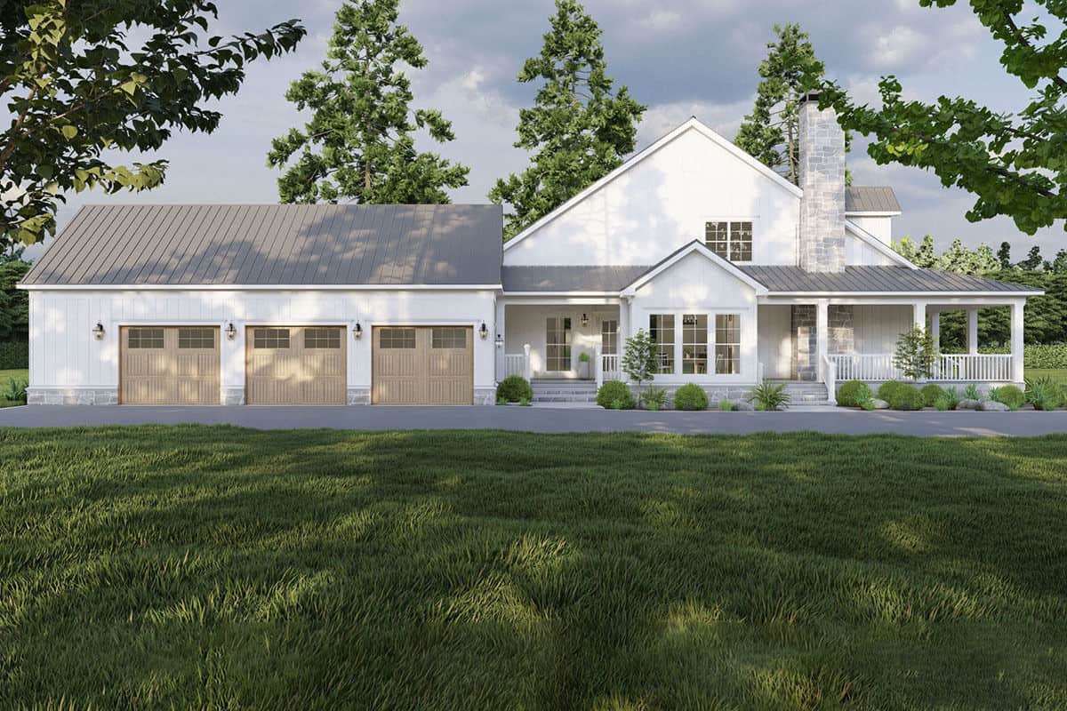 Left view with a 3-car garage and a side entrance.