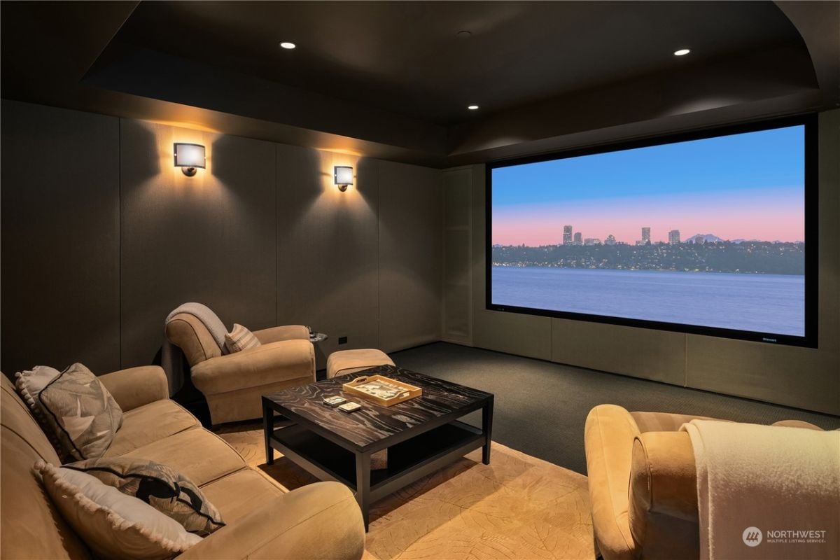 Movie room with custom lights.