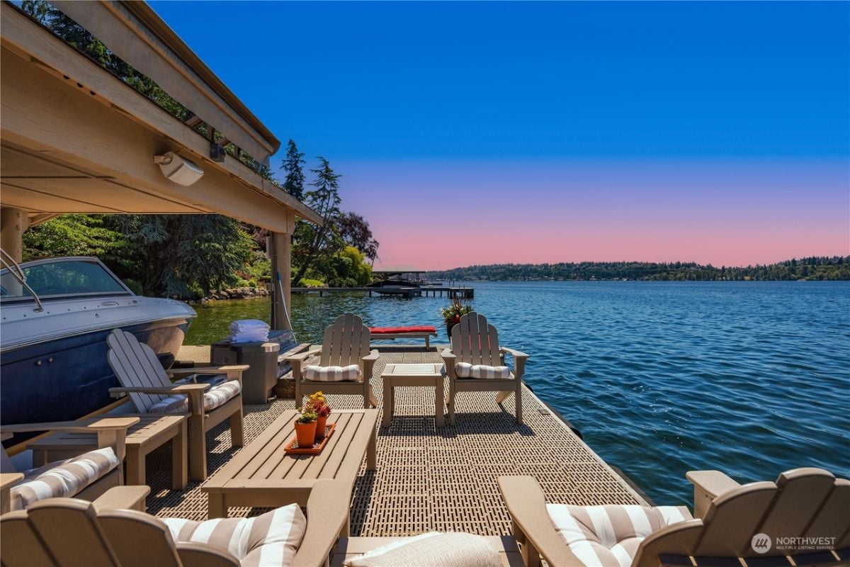 Dock with chairs and tables.