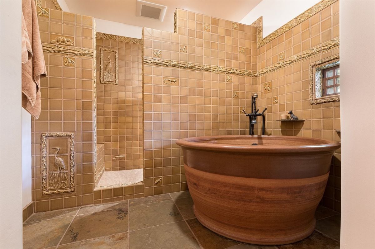 Bathroom with a unique bathtub