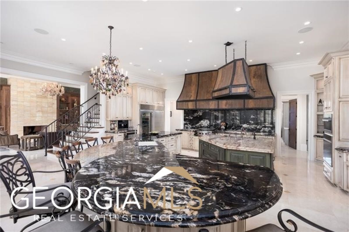 Kitchen with custom lights.