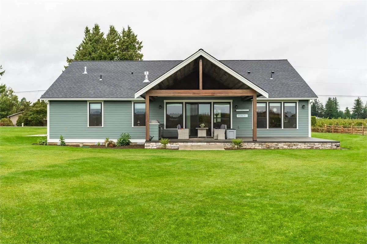 Rear view of the house showcasing the gabled patio.