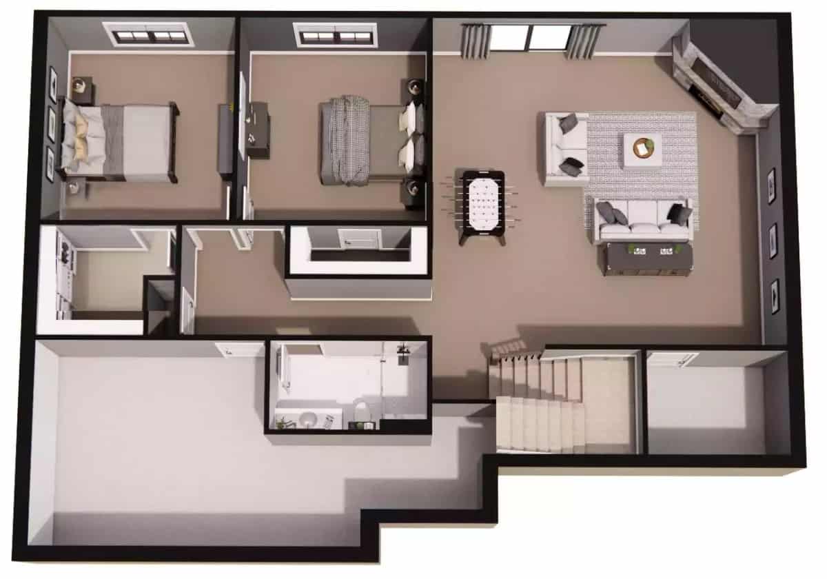 3D lower level floor plan