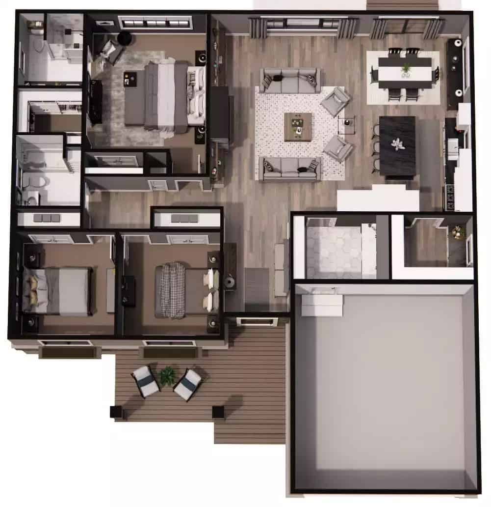 3D main level floor plan