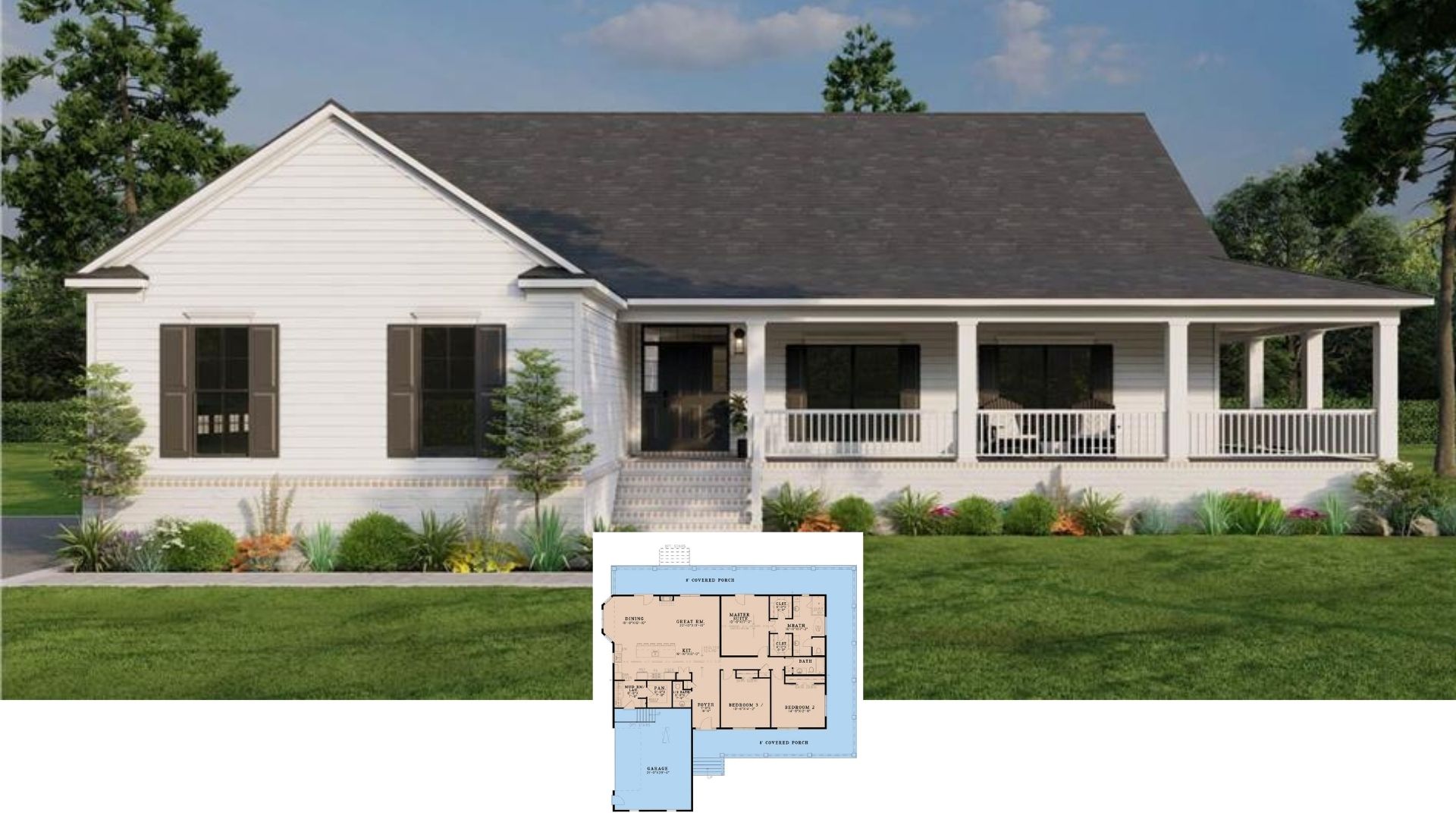 Get Inspired by This 2,165 Sq. Ft. 3 Bedroom Home Featuring Open Living and a Wraparound Porch (Floor Plan Inside)