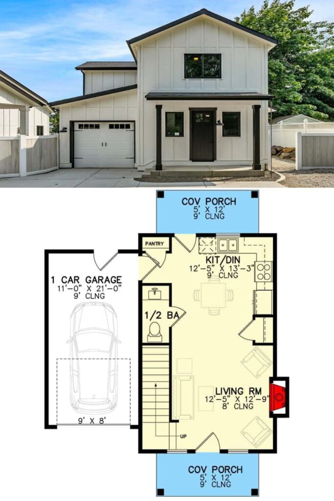 Two-Story Craftsman Style 2-Bedroom Home for a Narrow Lot with Open ...