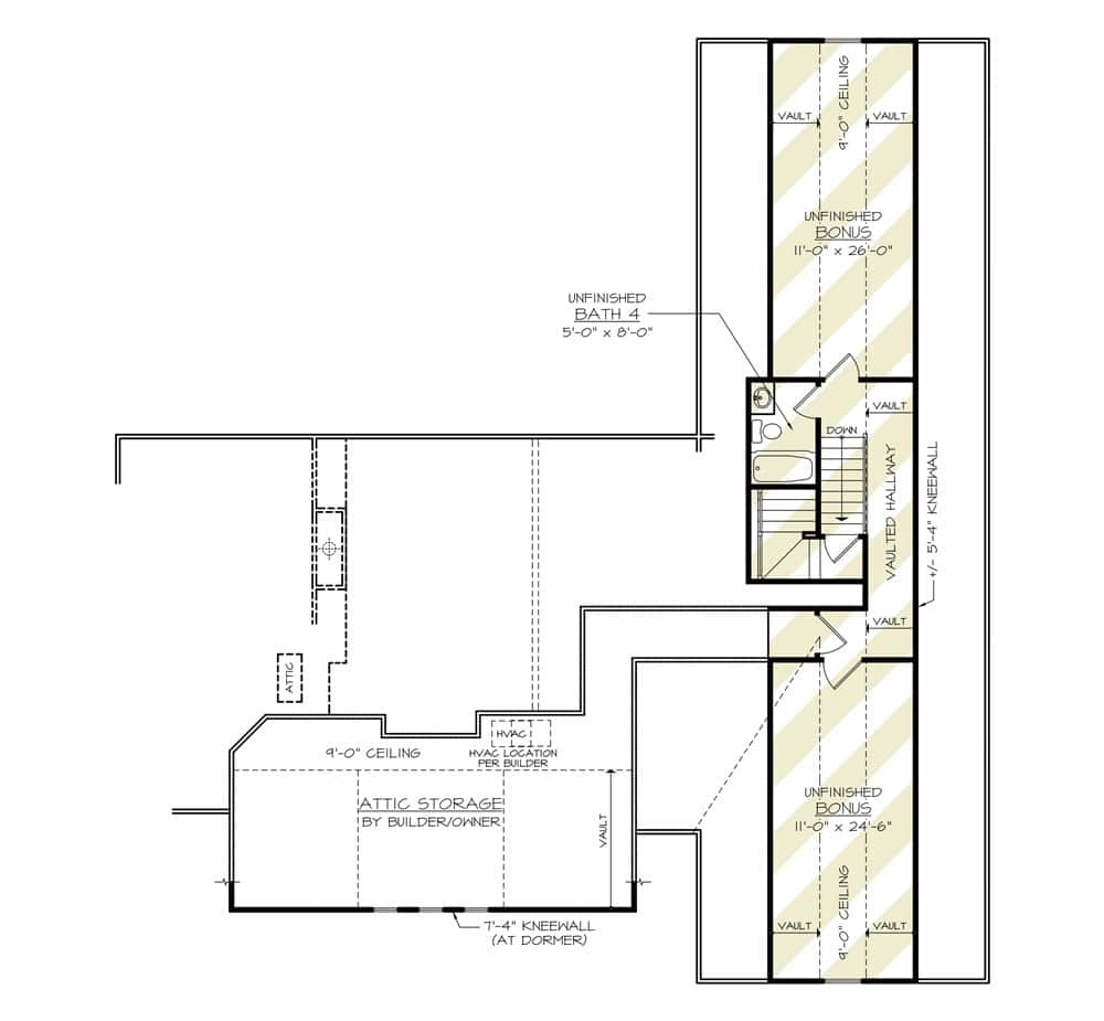 Bonus level floor plan with two rooms and a shared bathroom.