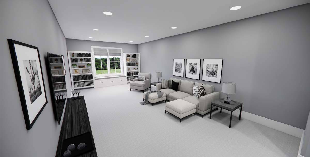 Bonus room with a sectional sofa, a wall-mounted TV, and a window seat.