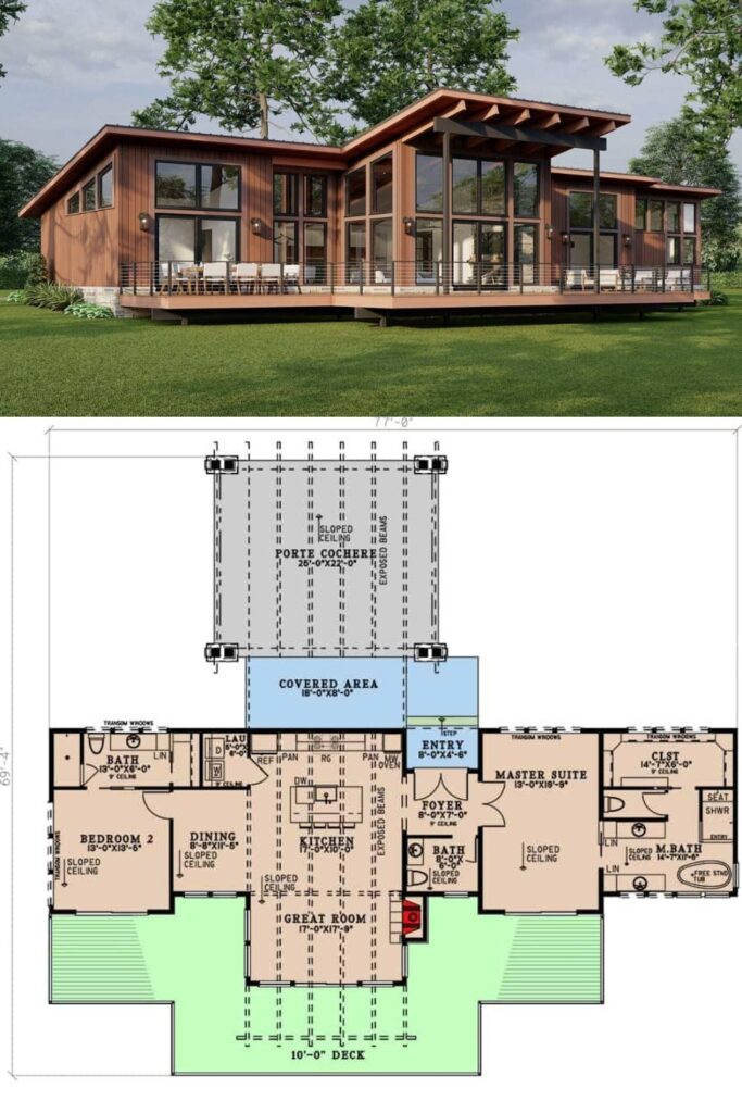 2-Bedroom Mid-Century Modern Single-Story Lake House with Open Concept ...