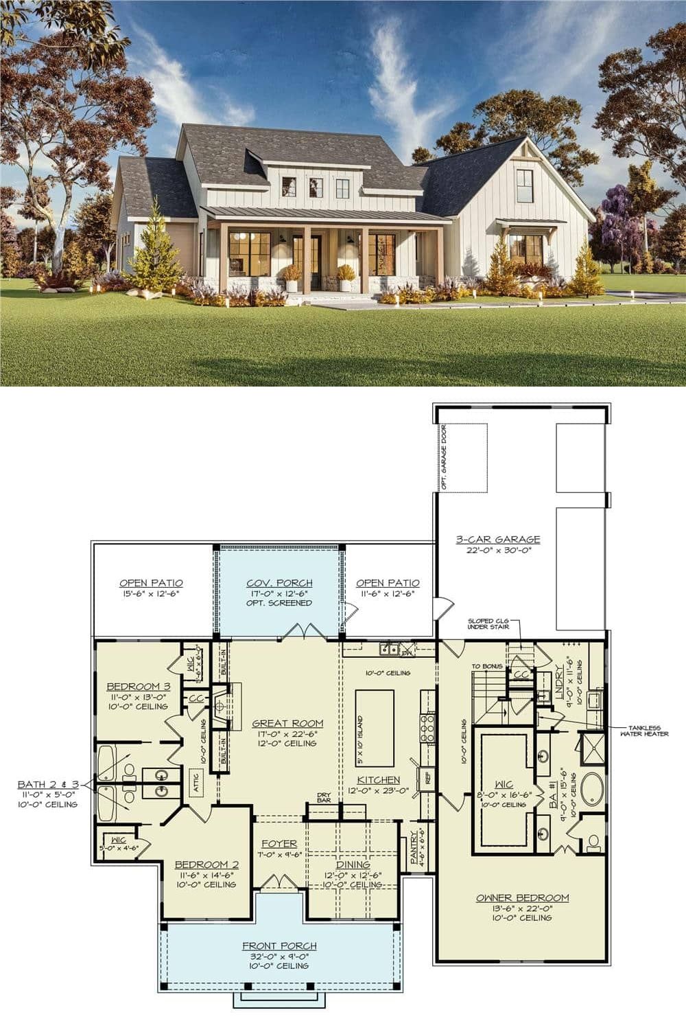 3-Bedroom Modern Single-Story Farmhouse with Front Porch and Bonus ...