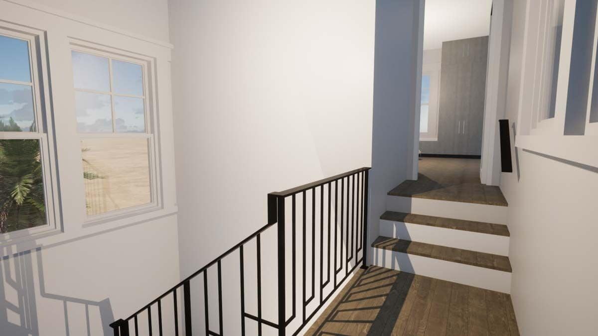 Hallway with stairs leading to the bedroom.
