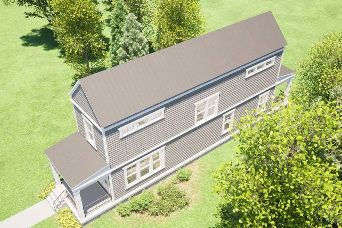 Aerial view of the two-story country home.