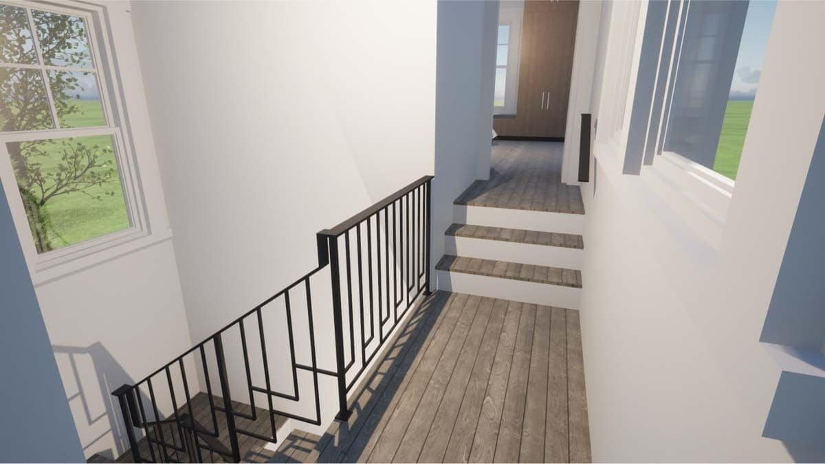 Hallway with stairs leading to the bedroom.