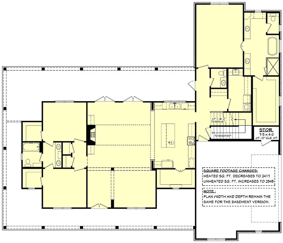 Main level floor plan showing the basement stairs location.