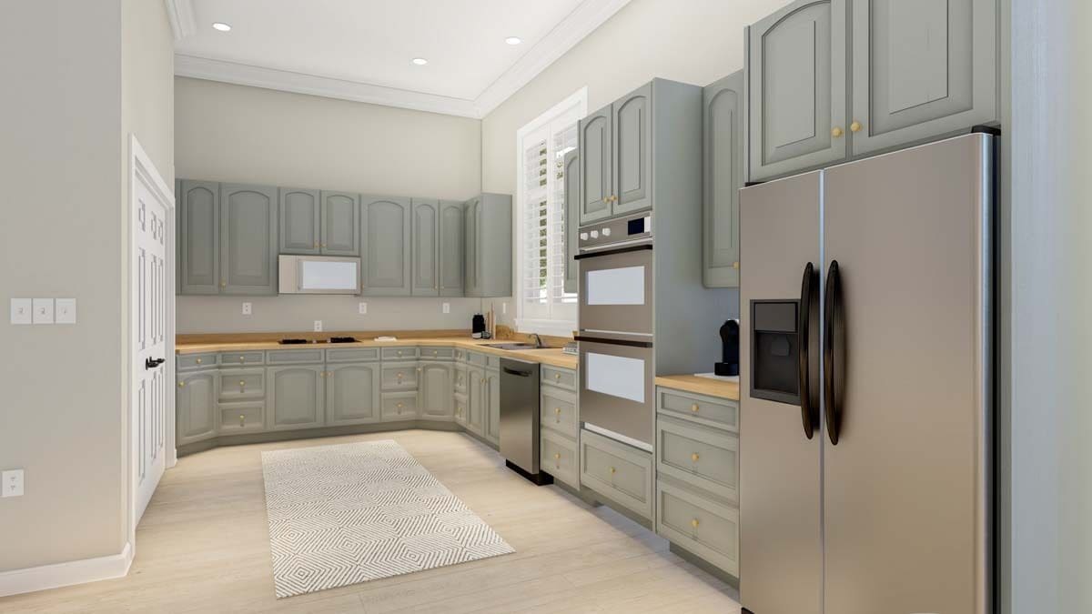 Kitchen with custom cabinetry, wooden countertops, and high-end appliances.
