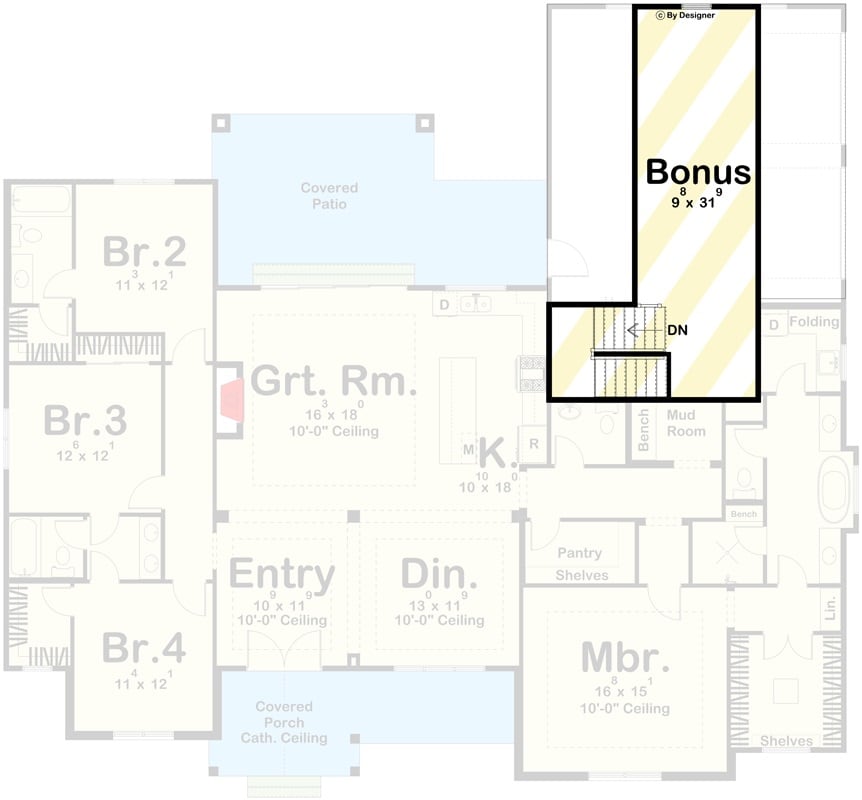 Bonus level floor plan with two closets and a full bathroom.