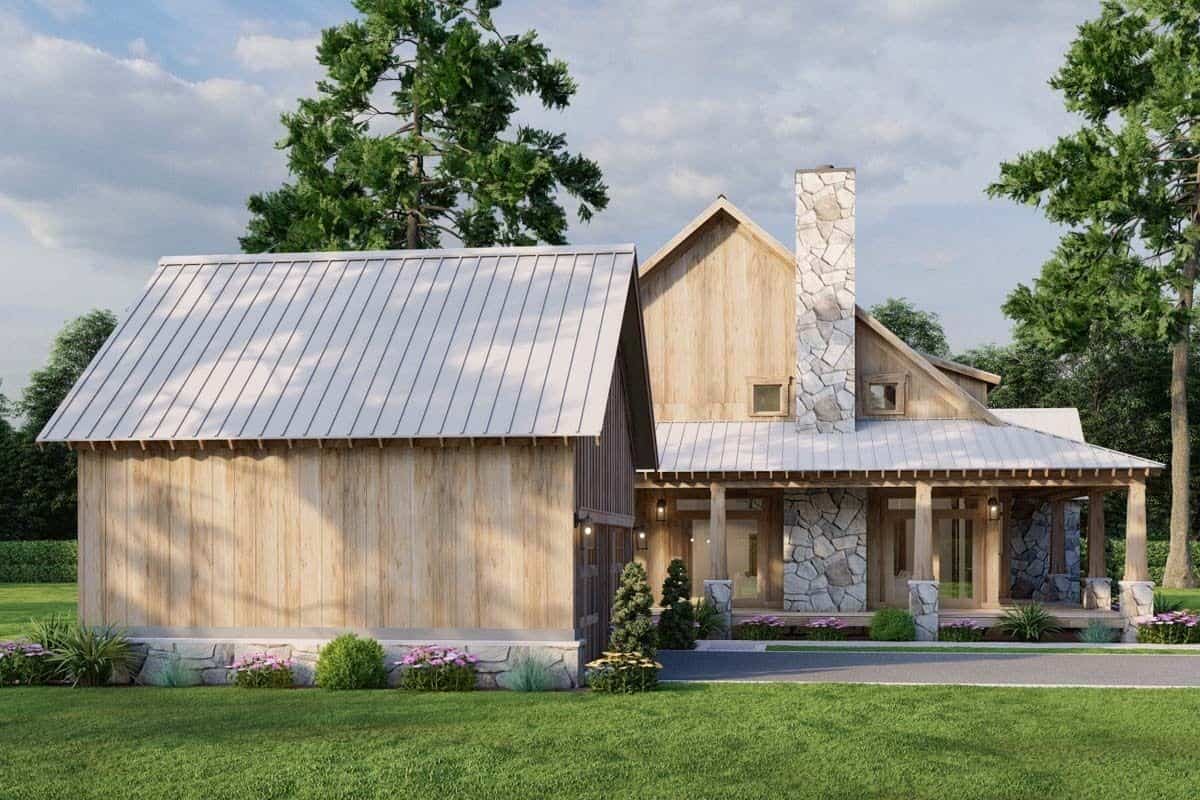 Left view of the house showcasing the detached garage and wraparound porch.
