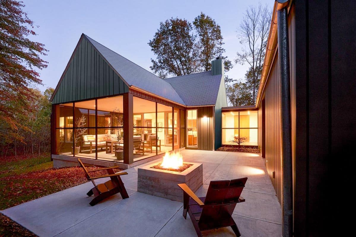 Rear patio with fire pit seating.