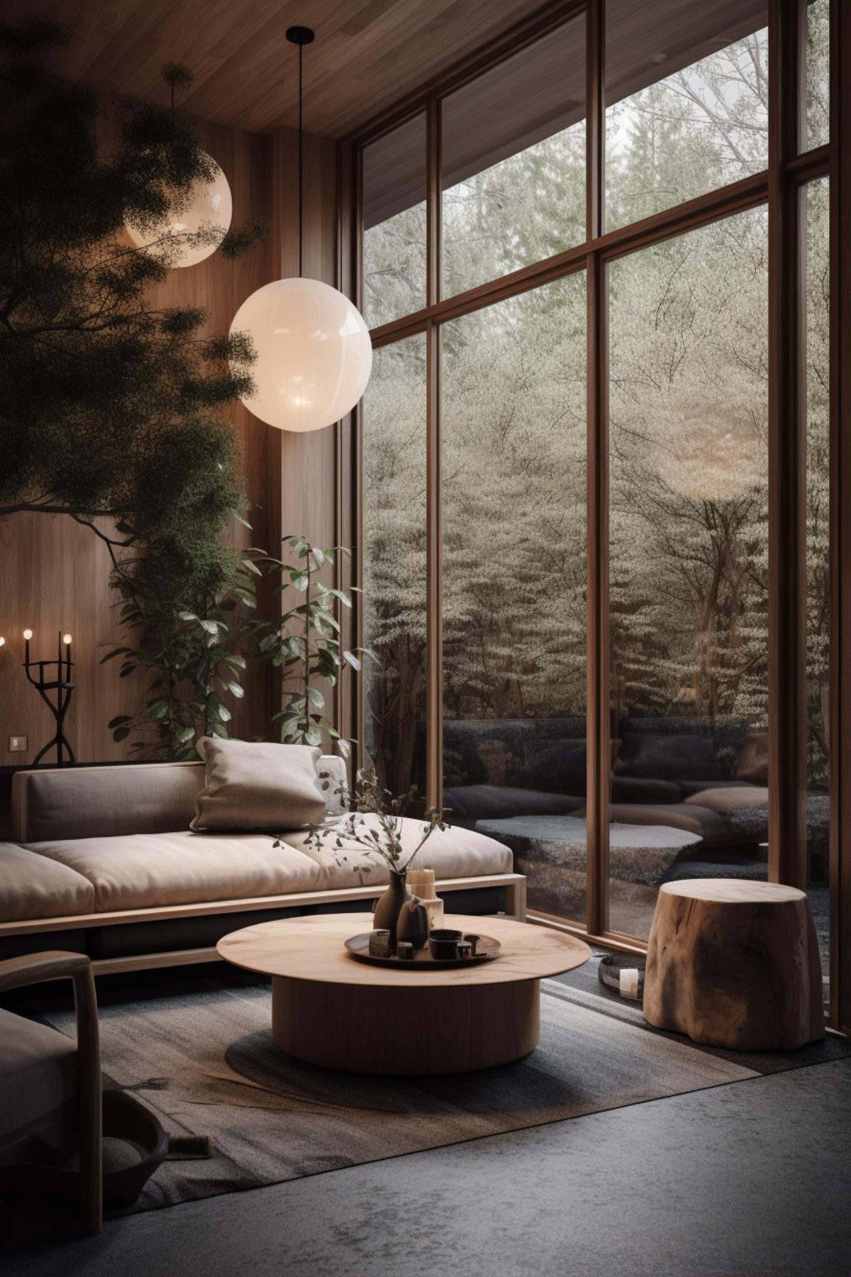 Eco Zen Living Room Designs - Fusion of Japandi and Biophilic design