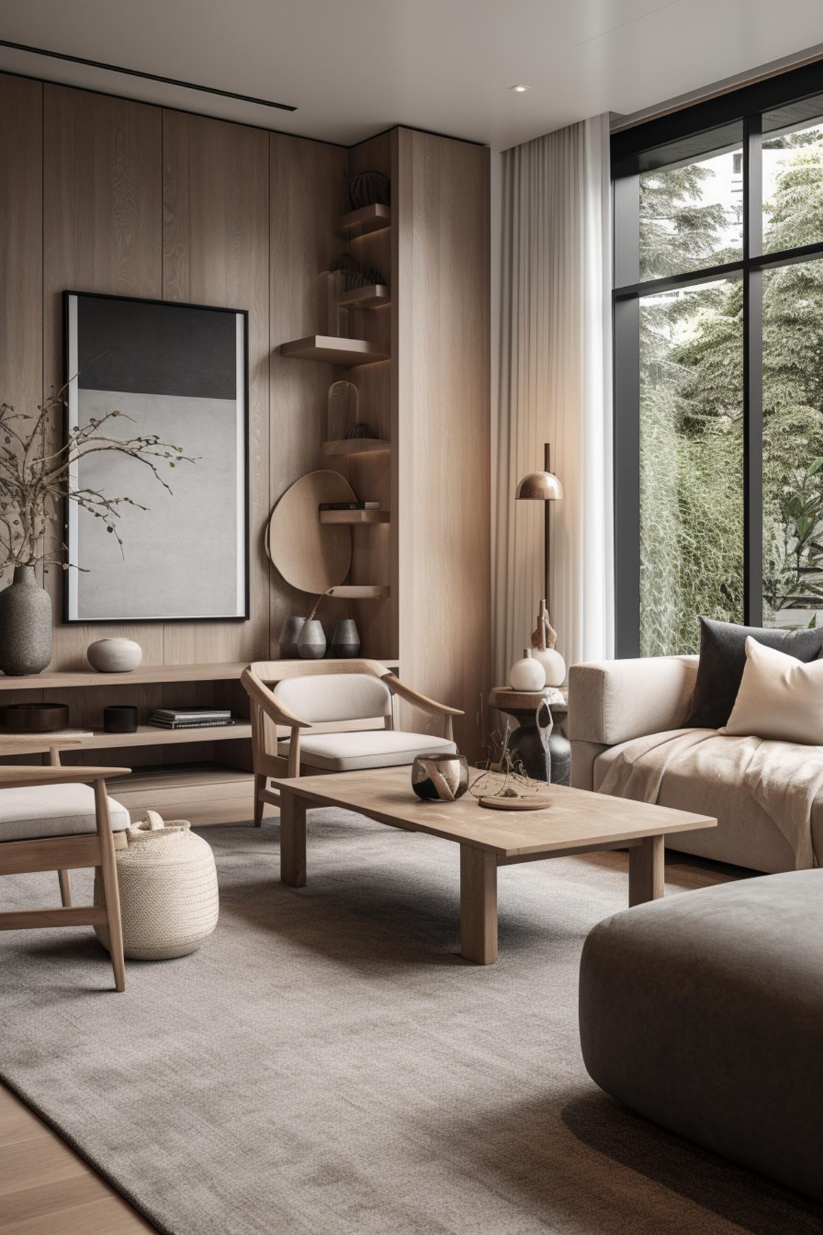 West Japandi Fusion Living Room Design style - a fusion of West Coast Contemporary and Japandi