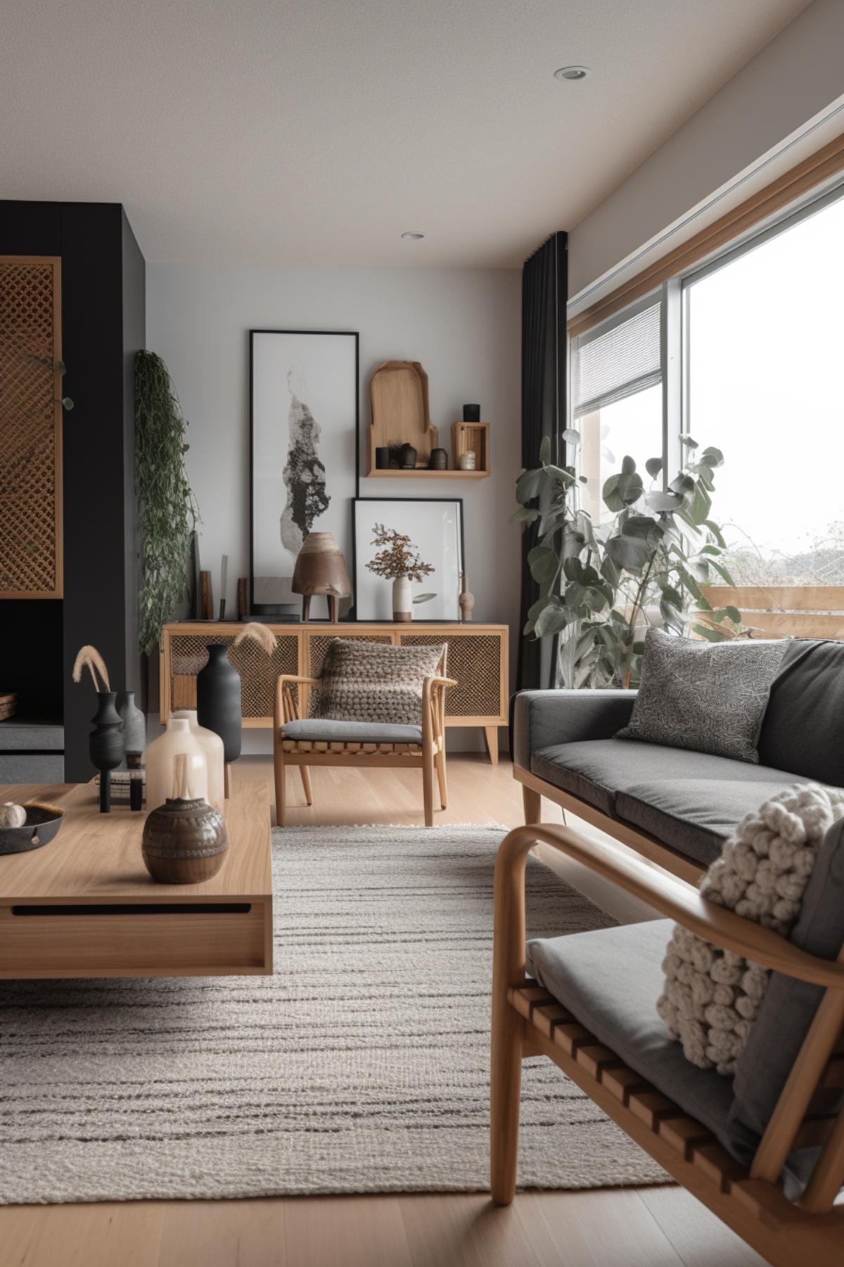 West Japandi Fusion Living Room Design style - a fusion of West Coast Contemporary and Japandi