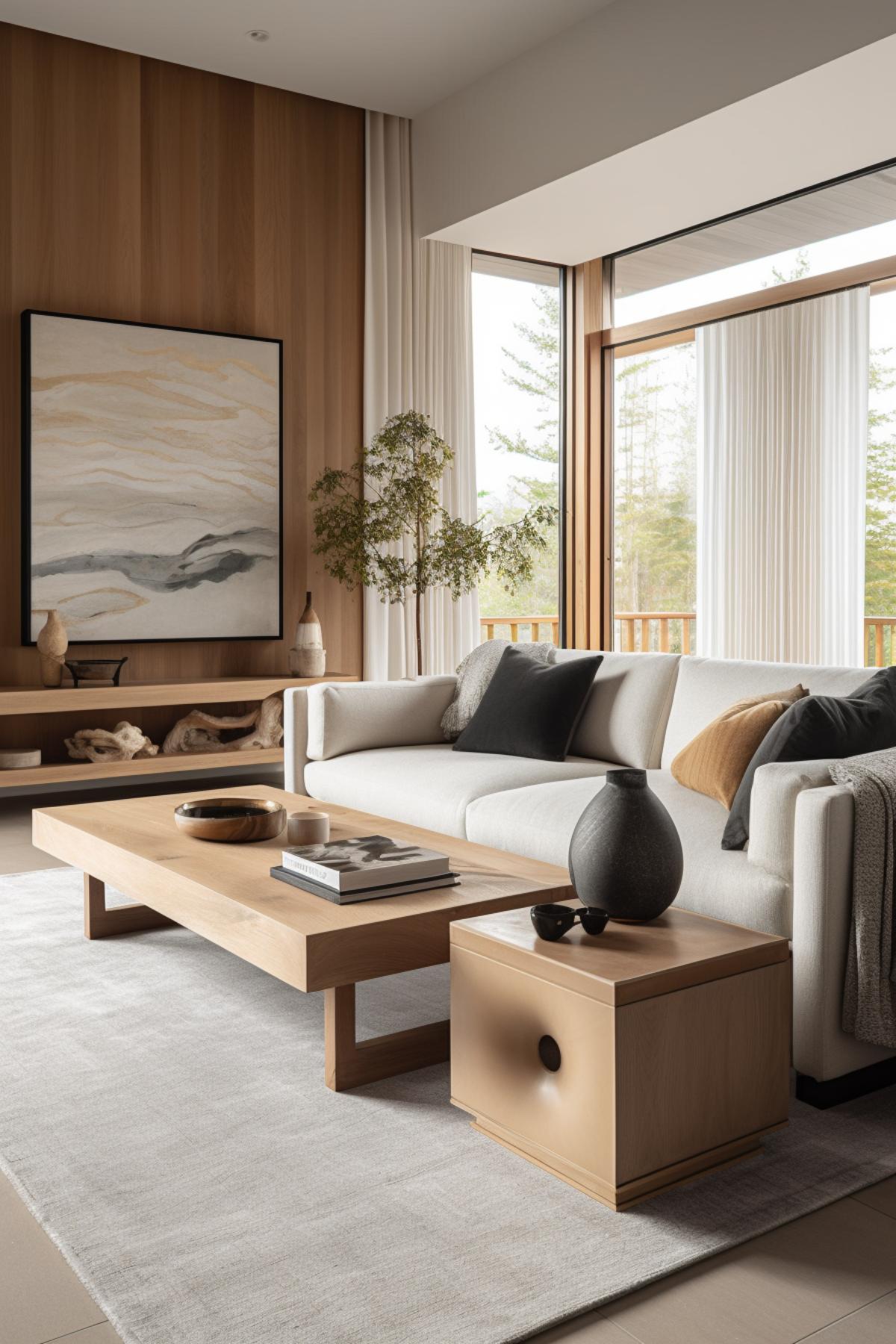 West Japandi Fusion Living Room Design style - a fusion of West Coast Contemporary and Japandi