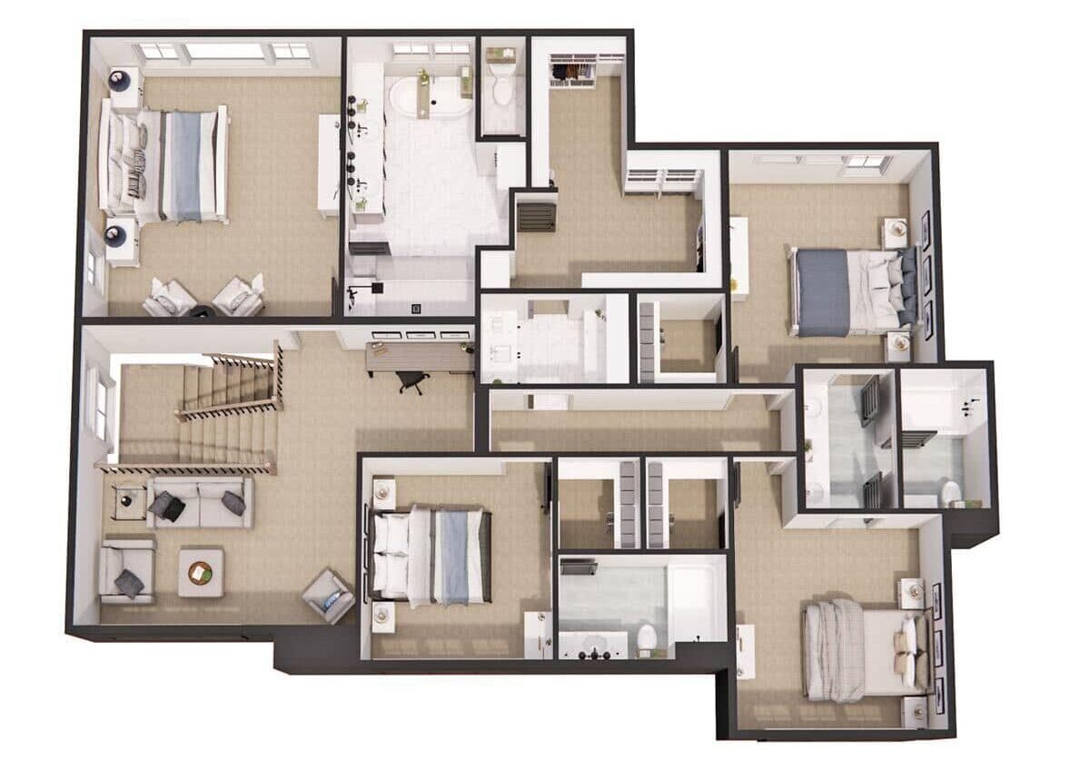 3D second level floor plan