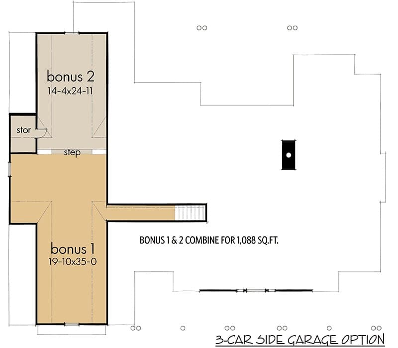 3-Car side garage option - Upper level