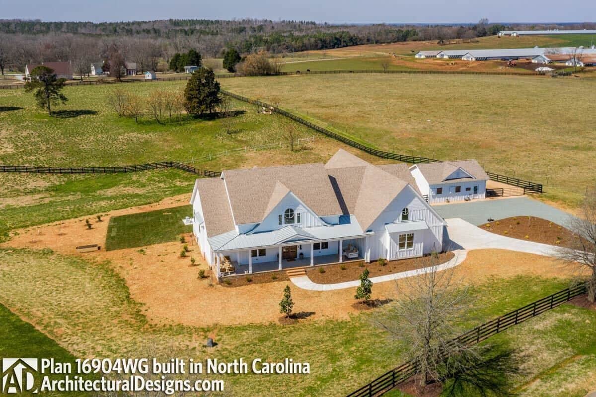 Aerial view of the country home.