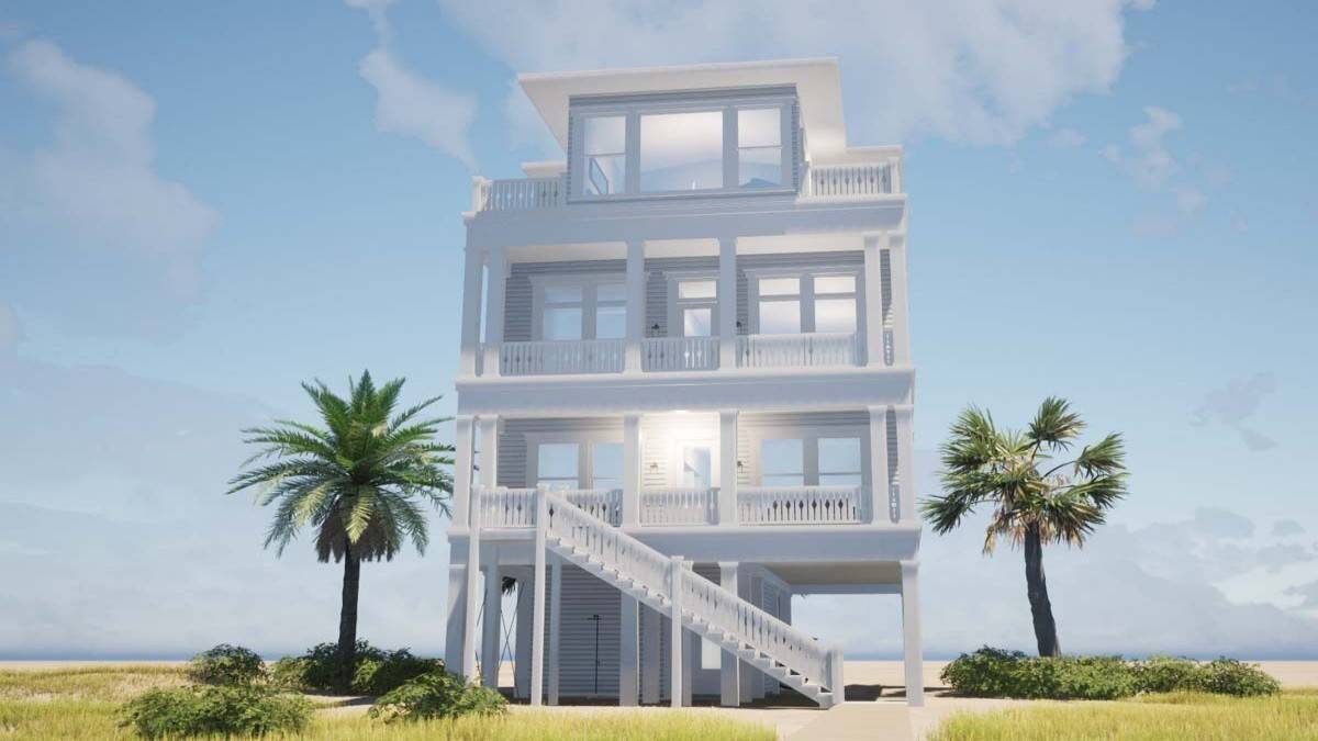 Four-Story Coastal 3-Bedroom Home for a Narrow Beach Lot with Elevator