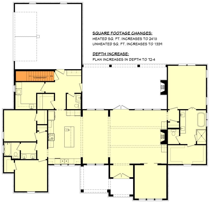 Main level floor plan showing the basement stairs location.