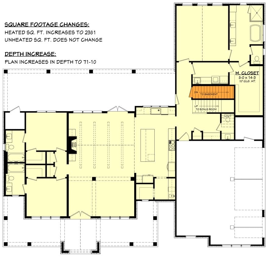Main level floor plan showing the basement stairs location.