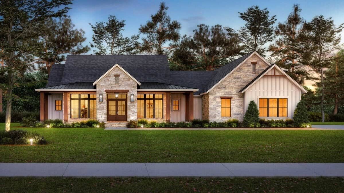 Hill Country 4-Bedroom Two-Story Modern Farmhouse with Wraparound Front Porch and Bonus Room (Floor Plan)