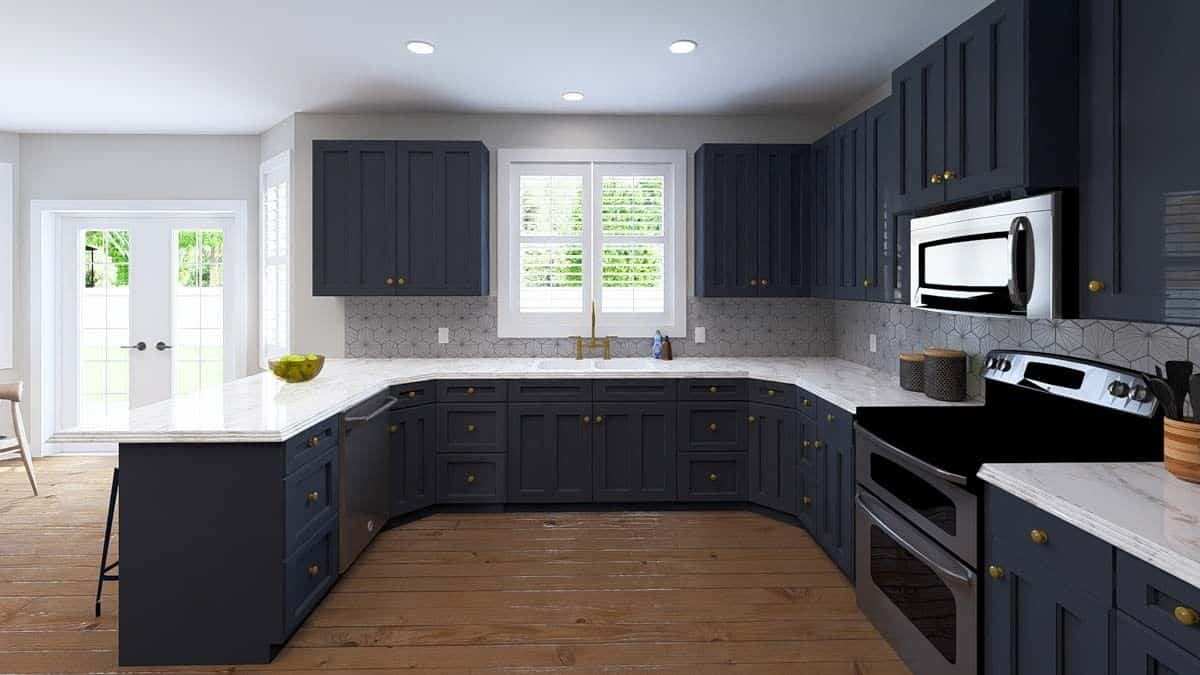 A window above the sink fills the kitchen with natural light.