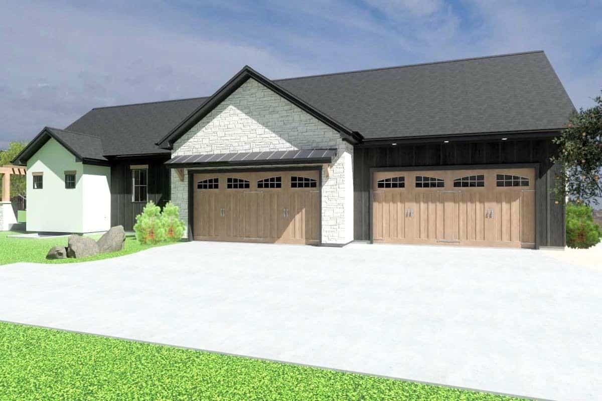 Left view of the house showcasing the 4-car garage.