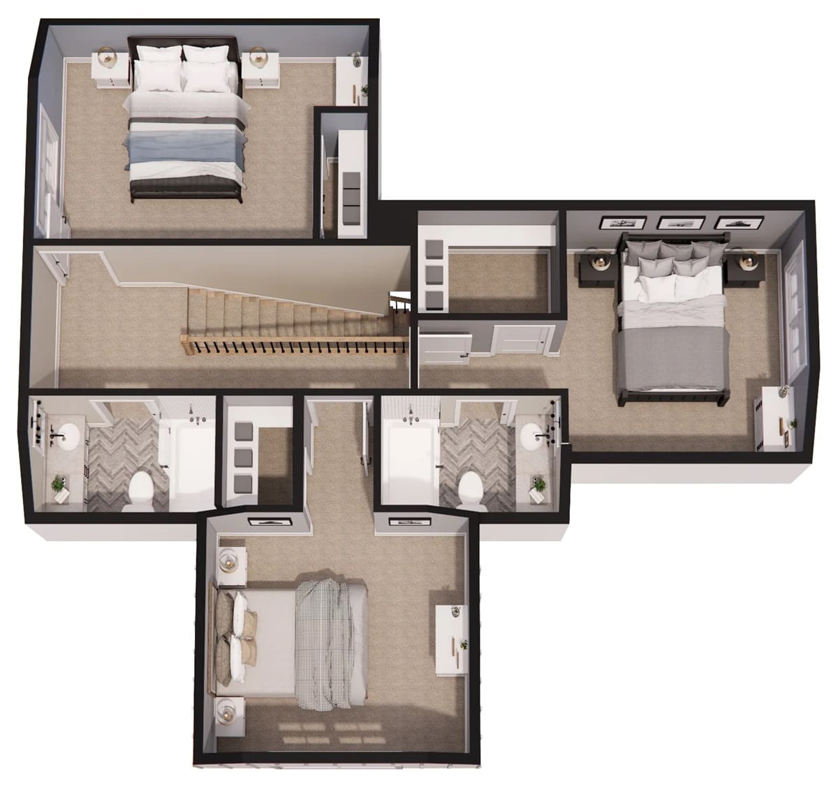 3D second level floor plan