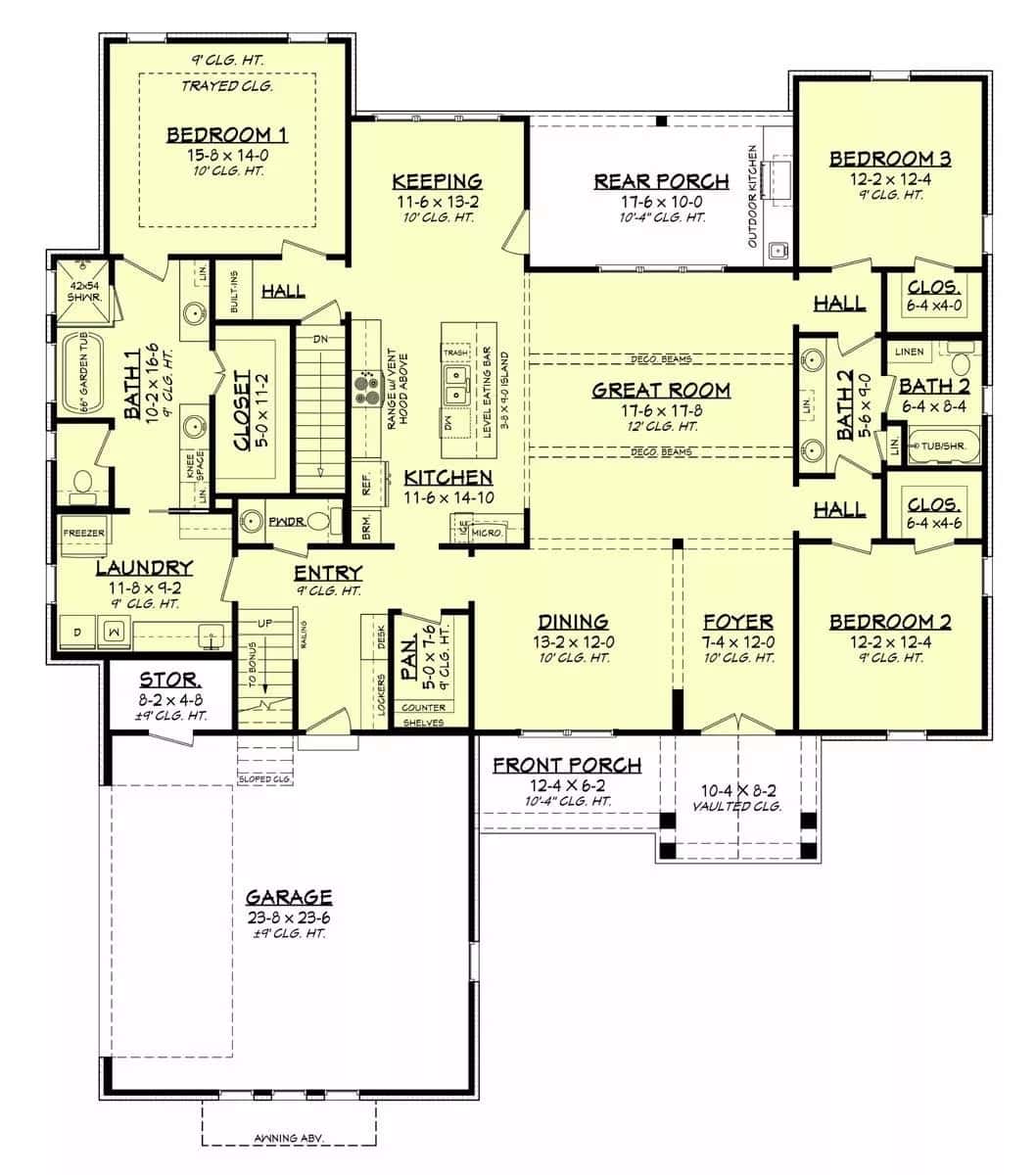 Main level floor plan showing the basement stairs location.