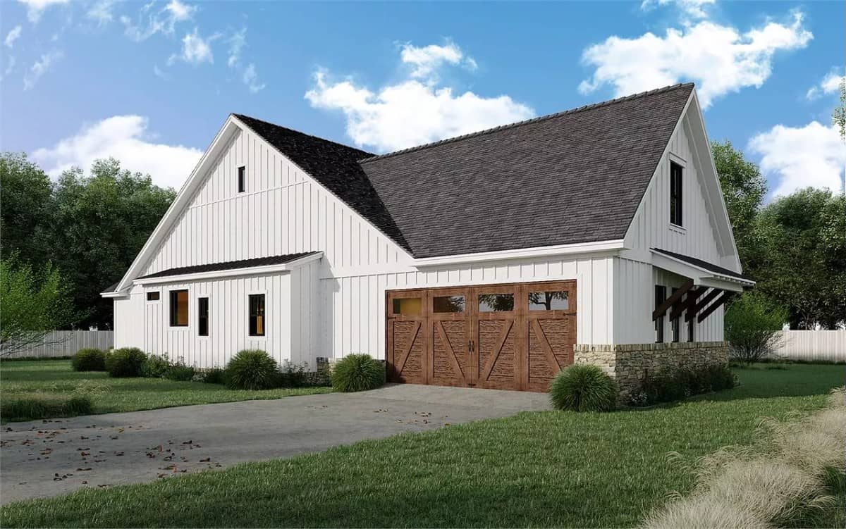 Left view of the house showcasing the side-loading garage.
