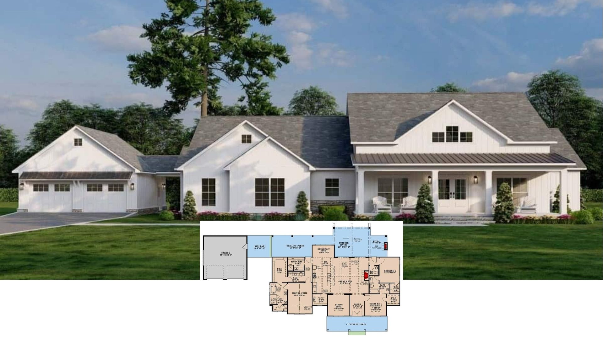 Check Out This Modern 2,200 Sq. Ft. 3-Bedroom Farmhouse with a Cute Front Porch and Jack & Jill Bathroom (Floor Plan)
