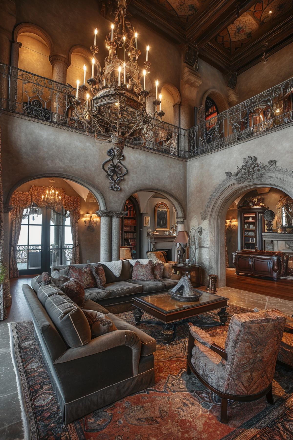 Luxury grandeur gothic living room design