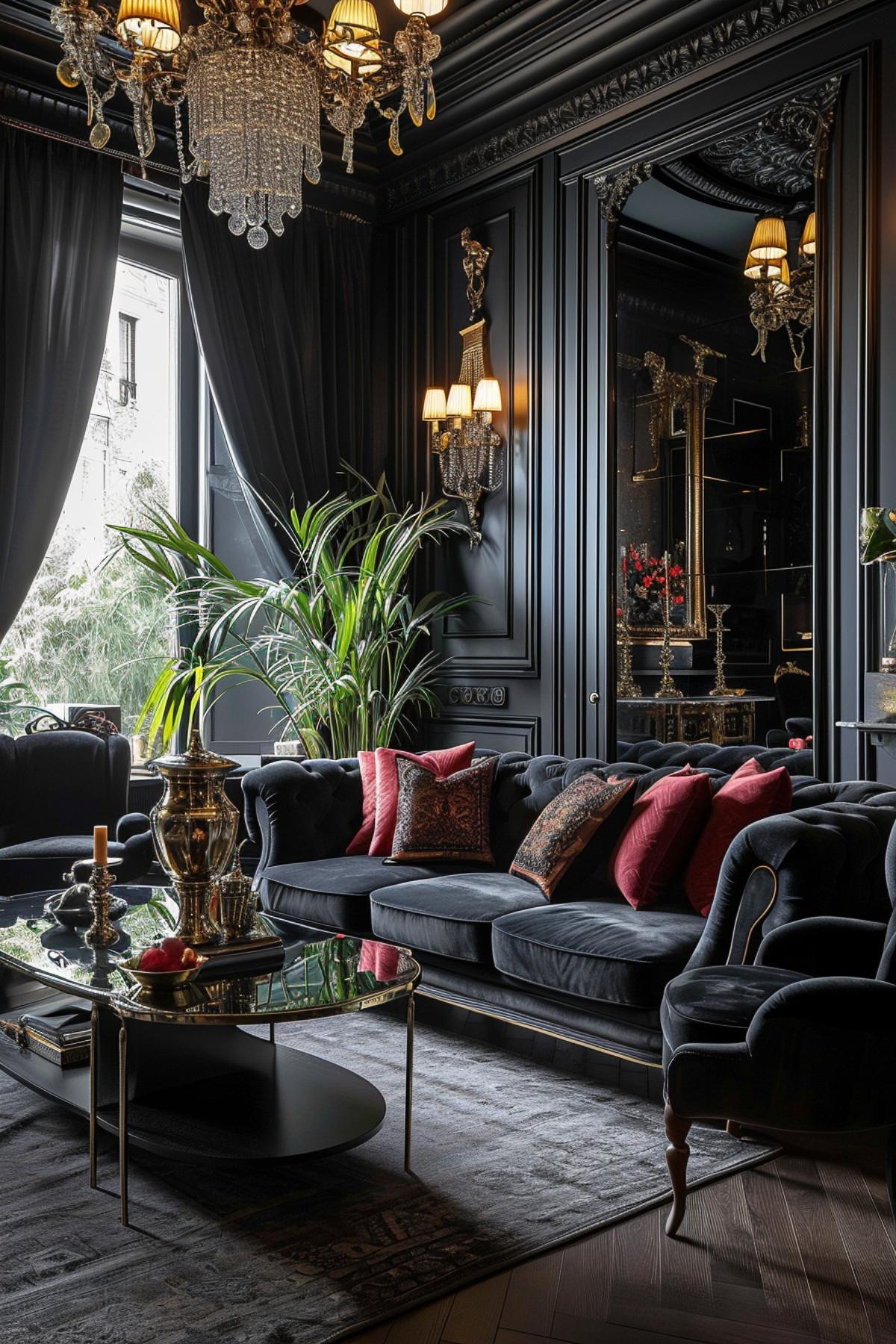 Luxury grandeur gothic living room design