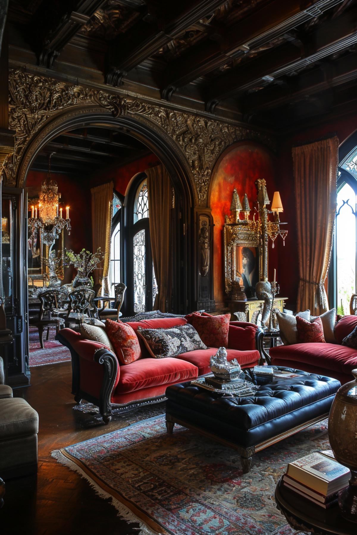 Luxury grandeur gothic living room design