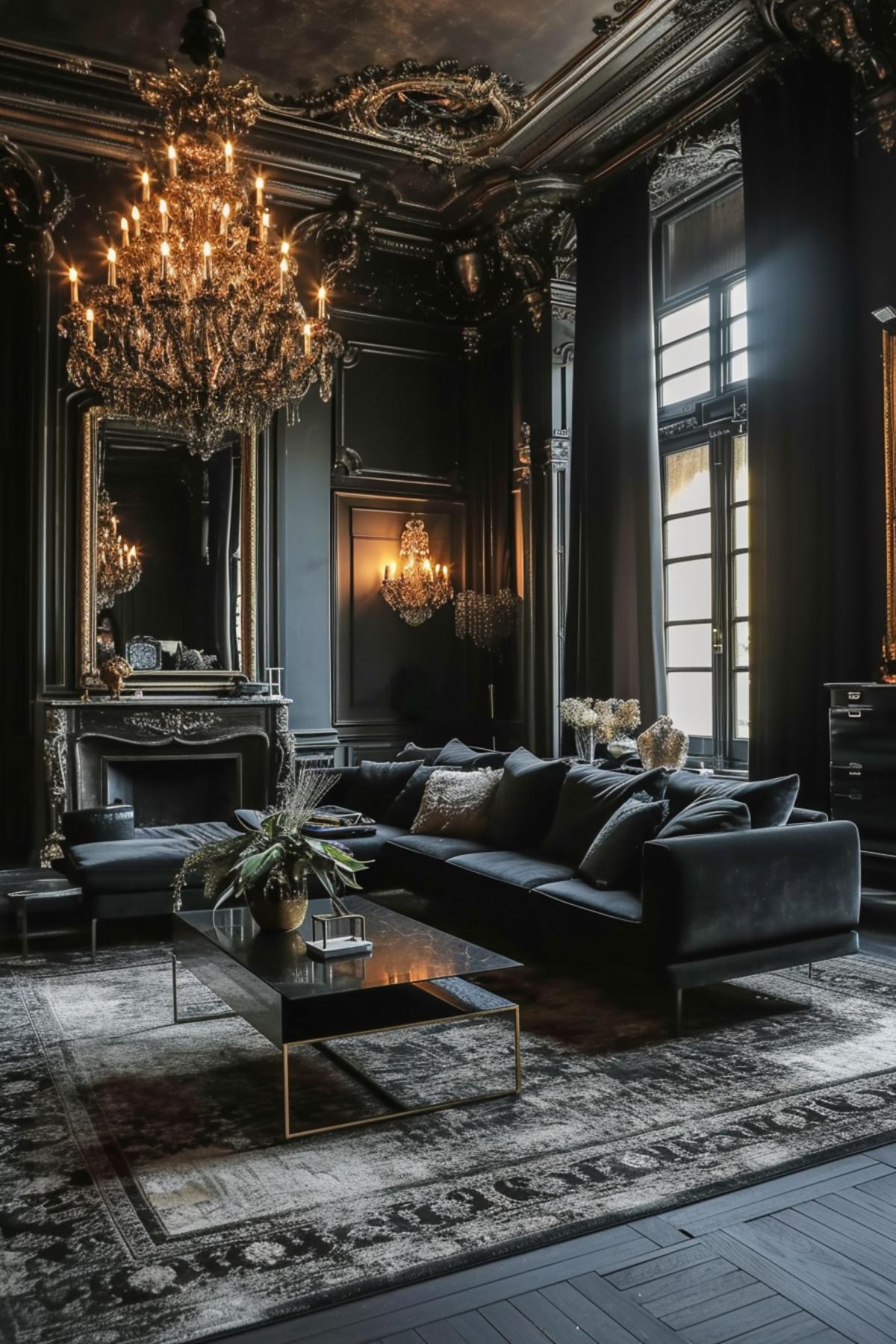 Luxury grandeur gothic living room design