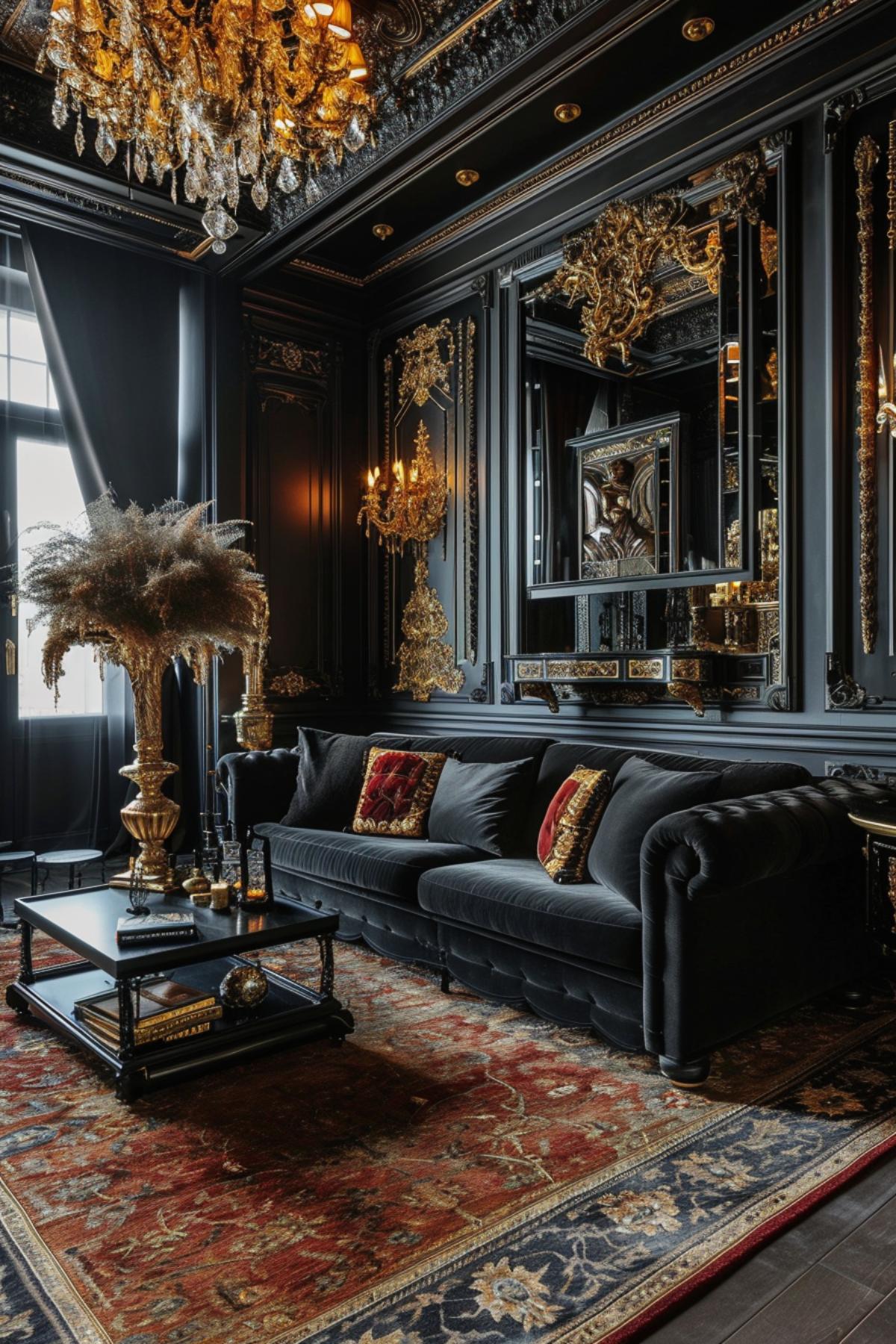 Luxury grandeur gothic living room design