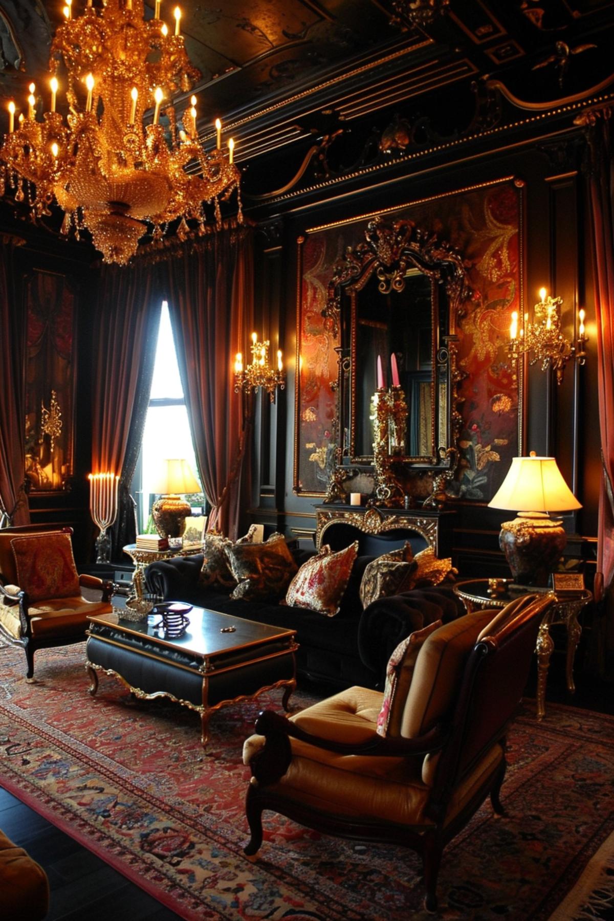 Luxury grandeur gothic living room design