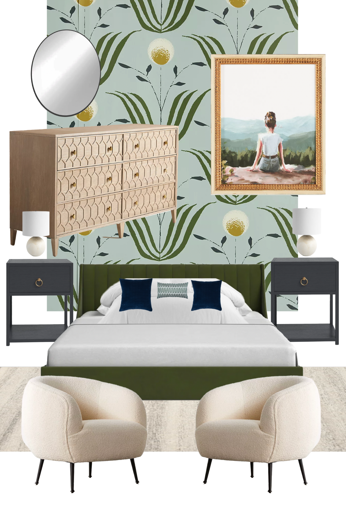 Eclectic green bedroom design