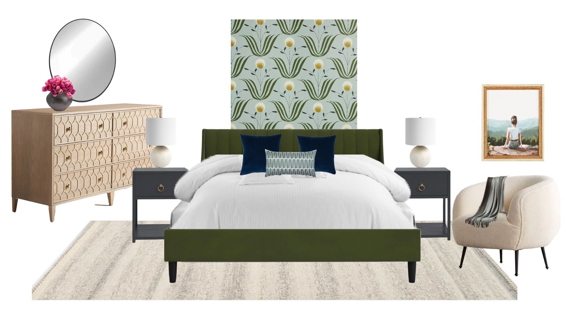 Green Dreamscape: Unveiling the Magic of a Textured Eclectic Bedroom Oasis