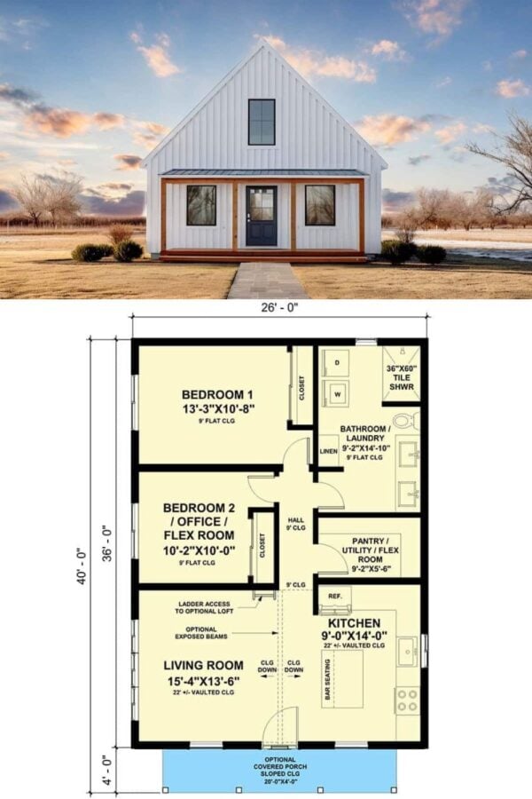 Two-Story Modern Farmhouse Style 2-Bedroom Cottage with Loft and ...